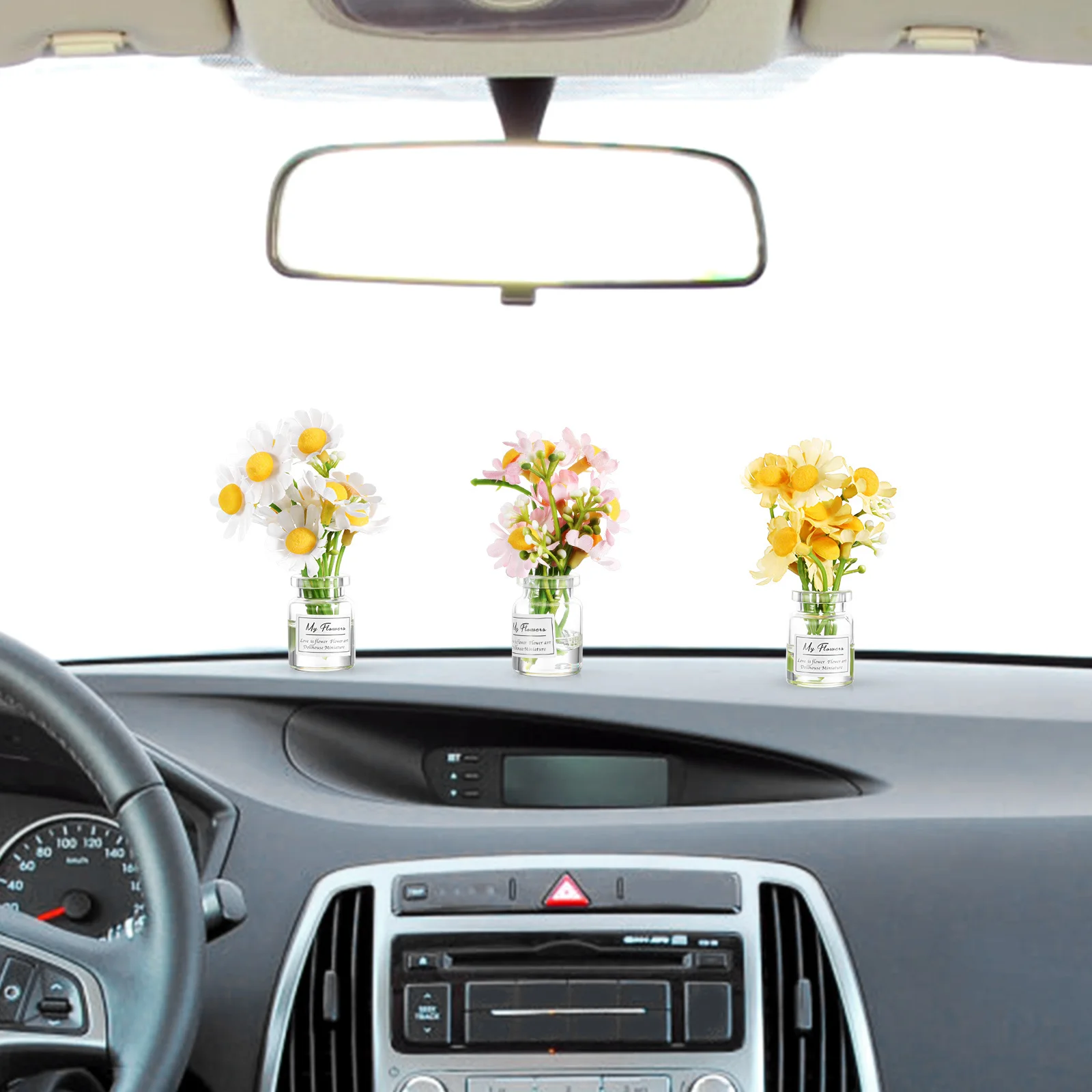 

ULTECHNOVO Mini Flower 3 pcs Cute Car Accessories for Desk Home Decor