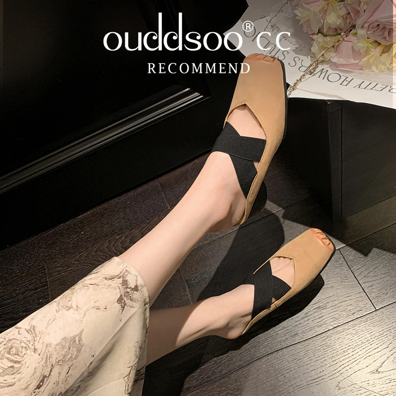 

ODS Vintage Square Toe Mary Jane Shoes Women Pig Nose Ballet Shoes Cross Strap High Heels Ladies 2024 Spring Summer Mujer Shoes