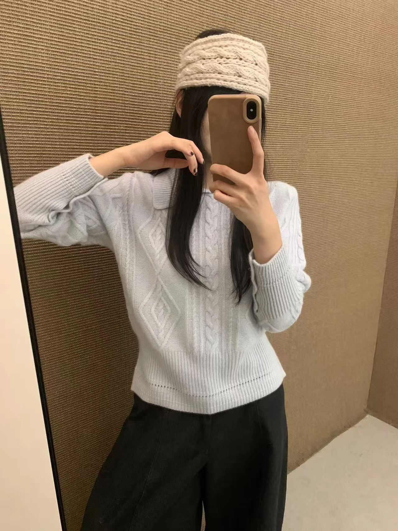 

Lilian Vintage Sle Knitted Sweater Full Wool Pull over Collared Slim Fit Autumn Winter Long Sve Color Faion Ladi...