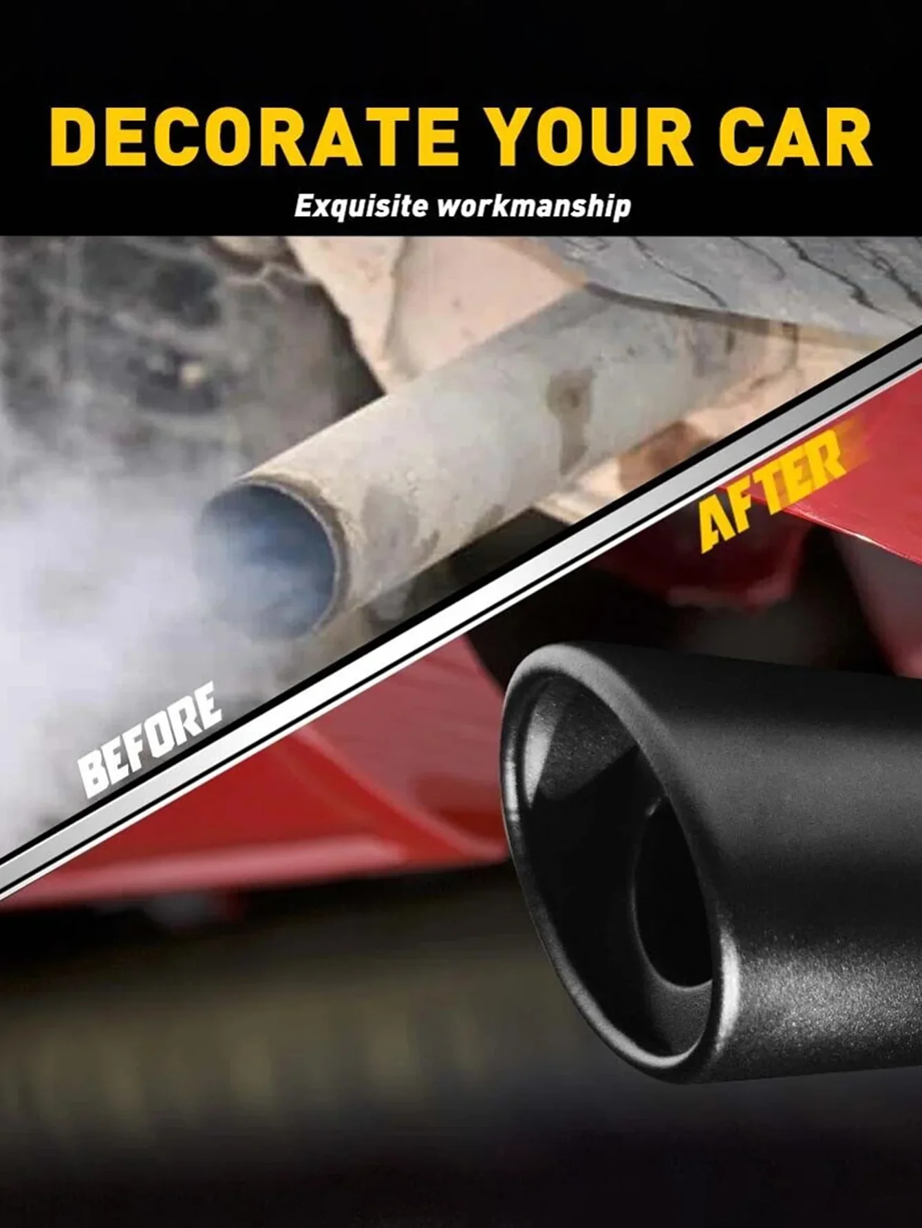 طرف كاتم صوت عادم السيارة مستدير من الفولاذ المقاوم للصدأ بمنفذ واحد ، أنبوب ذيل أسود ، جزء تعديل ، ملحق تلقائي #3