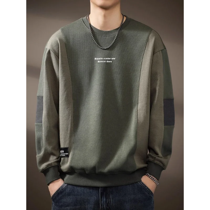 Sweater American Round Neck Retro Men's Contrast Color Spring and Autumn New Long Sleeve Loose Stitching Coat