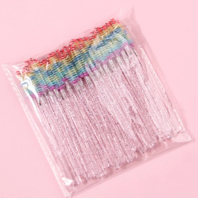 50 個まつげブラシ使い捨て眉毛ブラシレインボーマスカラワンドアプリケーターまつげエクステンション化粧品メイクアップツール