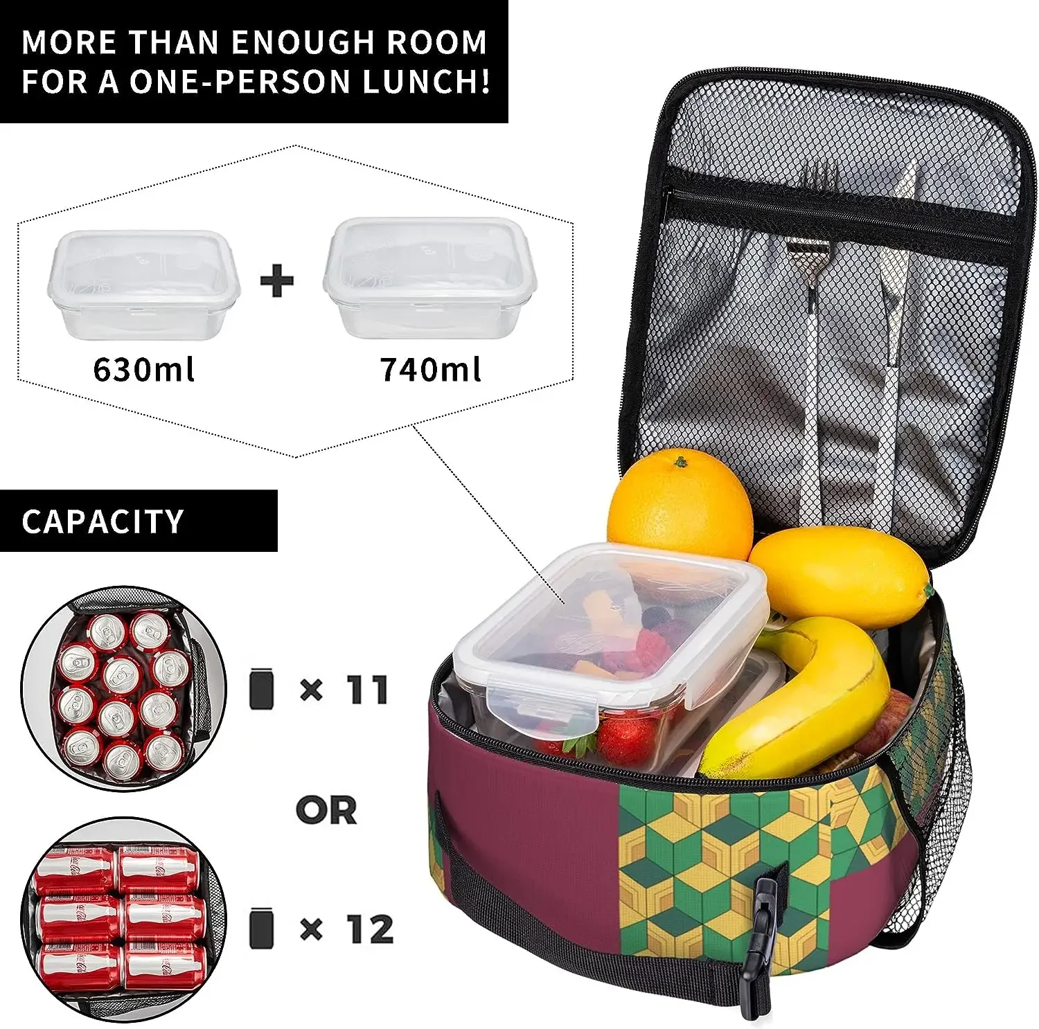 Reusable Insulated Cooler Lunch Box for Men Women Anime Lunch Pail Bag Leakproof Large Tote Snack Bag with Storage Pocket