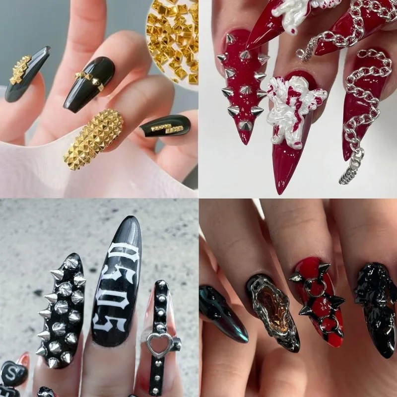 6 rasters 3D metalen klinknagel nagelbedels punkstijl gemengde maten goud zwart zilver legering nagelkegel studs nagelkunst manicure decoraties