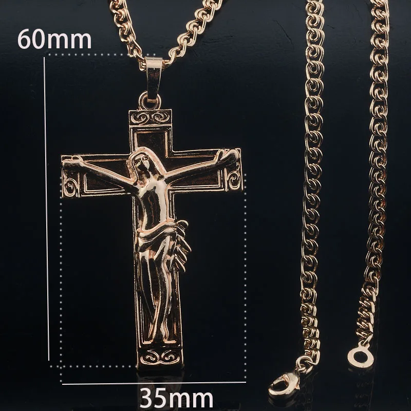 Fashion Jewelry Men Women 585 Rose Gold Color Smart Cross Pendant Link 50cm Necklace Chains