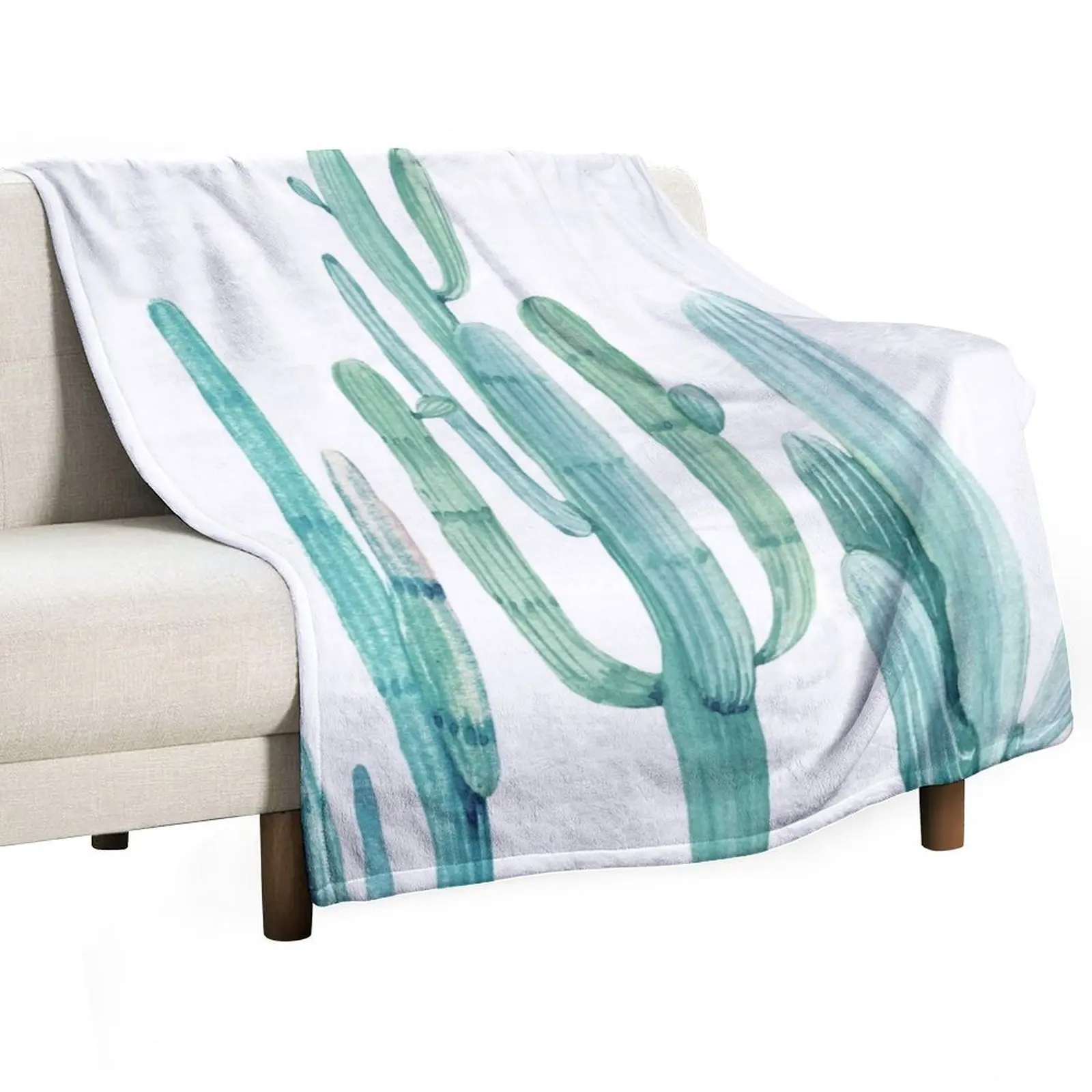 

Trendy Cactus Mint Green and White Desert Cacti Southwestern Decor Throw Blanket Sofa Flannel Blankets