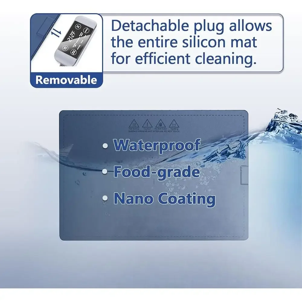 Waterproof Electric Food Warming Mat Silicone Heating Tray 17 Temp Settings 6 Hour Timer Non Slip Design Full Surface Heating