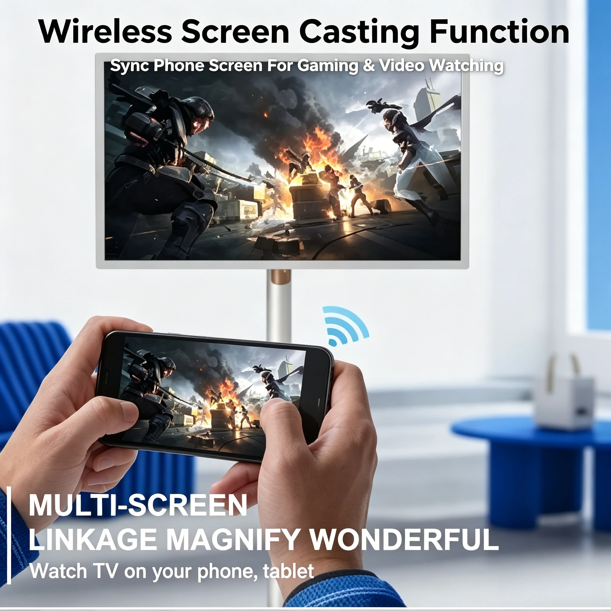 Mobile Android Touch Screen Monitor Stand, 21.5" 24" 27" 32" Rotating Smart Display with Wheels & Built-in Rechargeable Battery