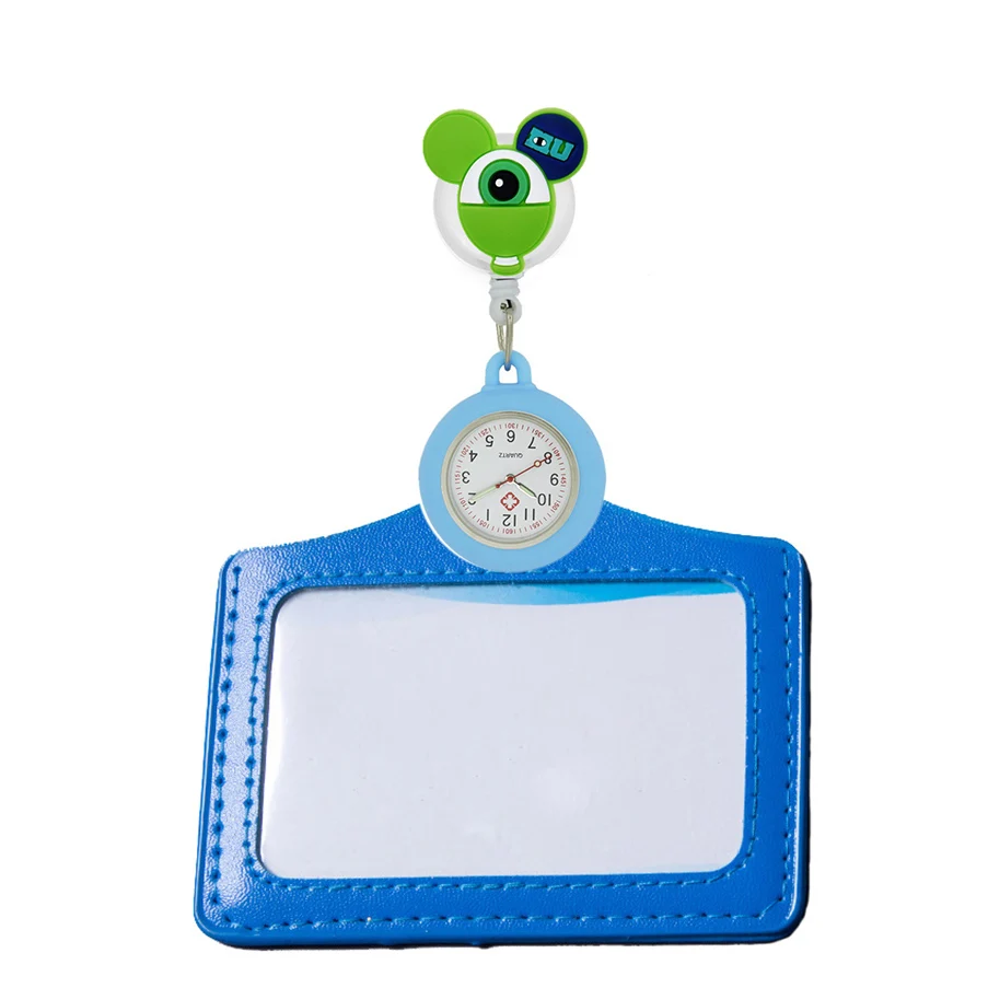 YiJia Lovely Cartoon Nurse Doctor Retractable Silicone Pocket Watch Plastic Badge Reel Medical Watches with ID Card Holder