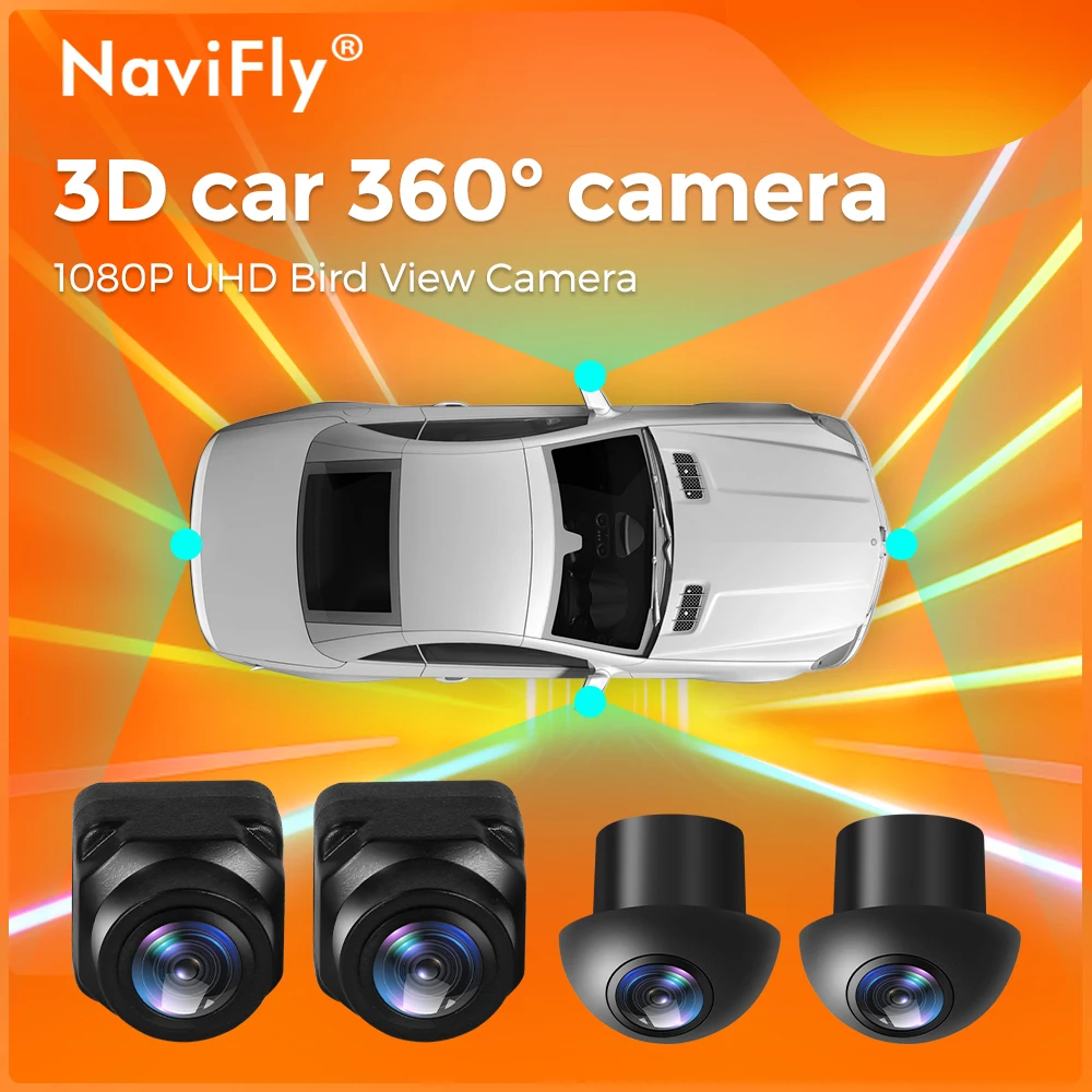 Navifly 360 ° 파노라마 카메라, 1080P HD, 후면, 전면, 왼쪽, 오른쪽 360 카메라 시스템, 안드로이드 자동차 라디오용 파노라마 서라운드 뷰 