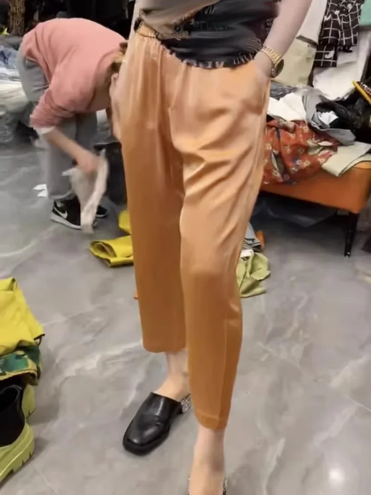 

Женские брюки свободного кроя из чистого хлопка с широкими штанинами и высокой талией, укороченные, повседневные, в корейском стиле, модель Harlan