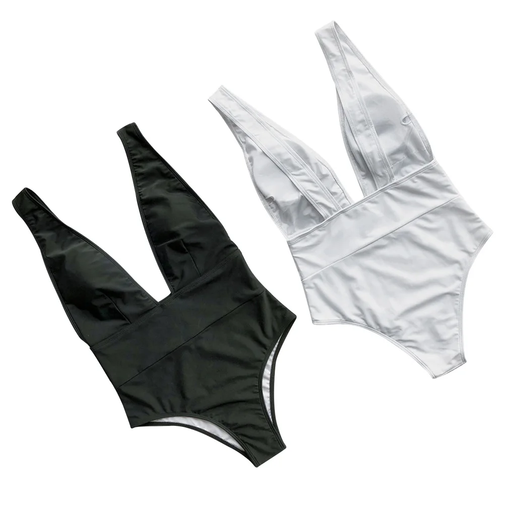 

One Piece Swimsuit Deep V High Cut Low Back Slim Waist Swimwear Women Bathing Suit Size L Piece Swimsuit