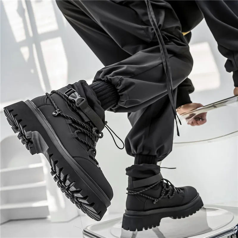 STRONGSHEN Men Boots Elastic Opening Ankle Boots Casual Shoes Men Breathable Platform Non-slip Tenis Shoes Zapatillas Hombre
