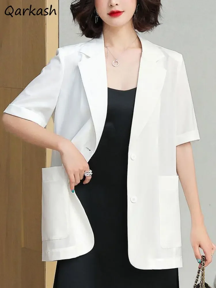 Sun-proof Blazers Women Long Style Thin Vintage Office Lady Summer Vacation Fashion Formal Streetwear Casual Temperament Daily