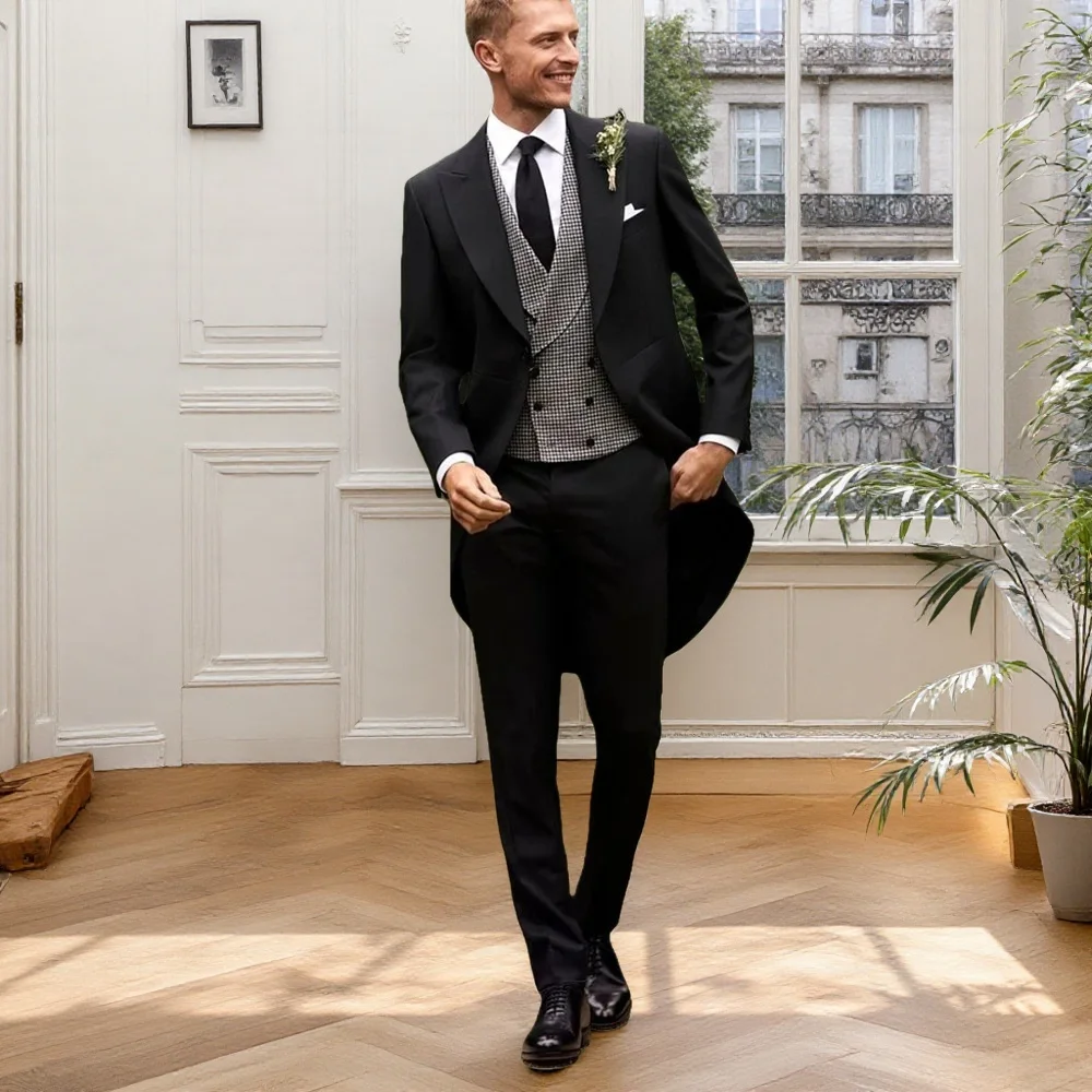 

3 Piece Wedding Men Tail Coat Groom Tuxedo Formal Prom Male Suits Costume Homme Mariage Fashion Set with Jacket Pants Vest