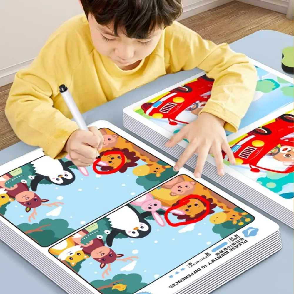 

64 страницы мультяшный узор «Знайди разницу» игра-головоломка перезаписываемые карты стираемая ручка игровая карта многоцветная многоразовая