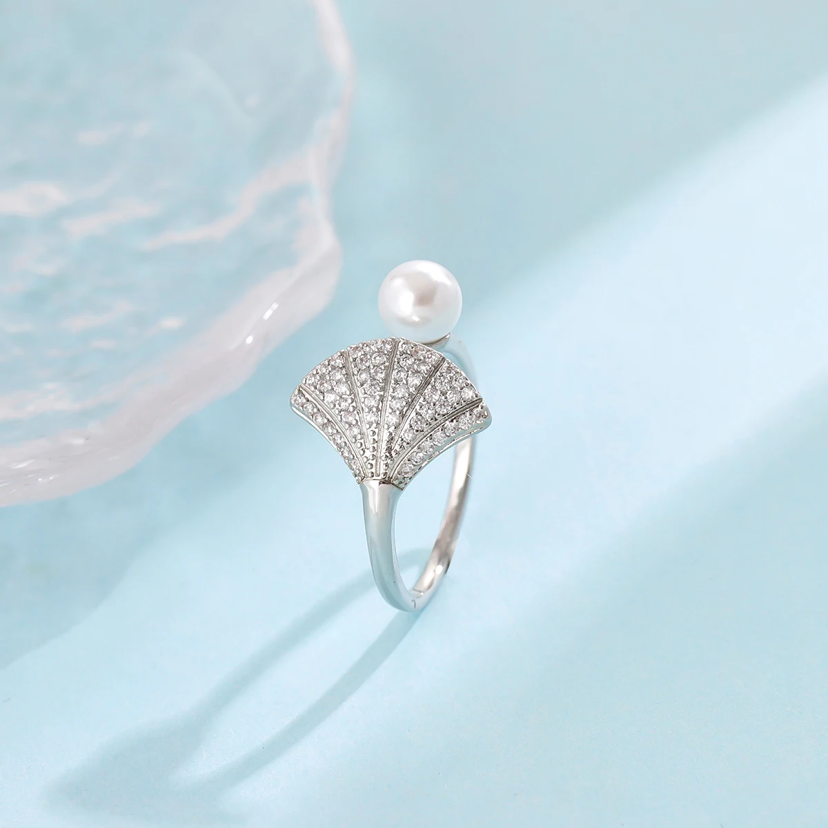 New Creative Fashion 925 Sterling Silver Full Of Crystal Shell Temperament Pearl Exquisite Personality Sweet Opening Rings  R378
