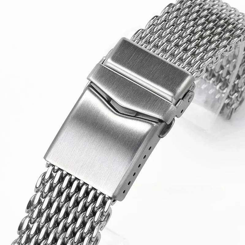 4.0 Thicken Luxury Bracelet 18mm 20mm 22mm Adjustable Diving Buckle Watch Straps Solid Stainless Steel Shark Mesh Watchband Belt