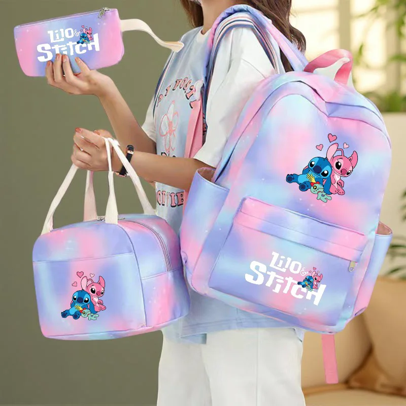 3個セット ステッチ 大容量 リュックサックセット 軽量 ジッパー開閉 コンパートメント ハンドバッグとペンケース付き 日常用