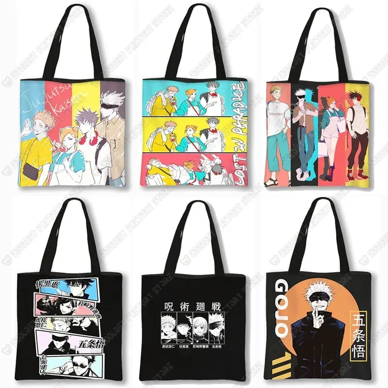 Japanese Anime Jujutsu Kaisen Girls Tote Bag Shopping Bag Harajuku Casual Handbag Shopper Shoulder Bags Canvas Bag Women