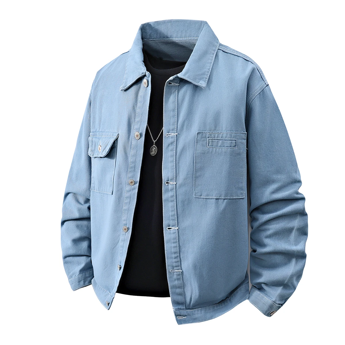 

2025 Autumn Men's Denim Jacket 72%Cotton White Light Blue Jean Coat Men Single Breasted Turn-Down Collar Casual Denim Jackets