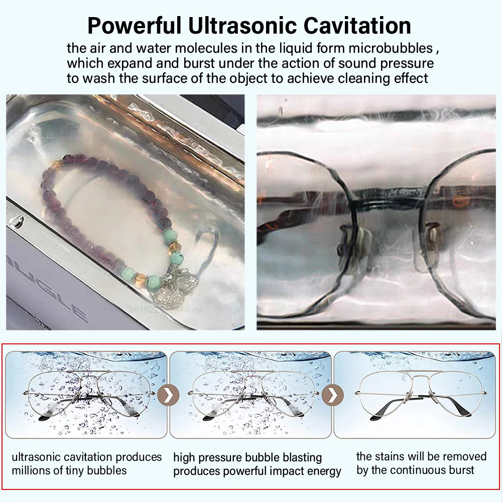 Ultrasonic Cleaner Ultrasound Glasses Cleaning Machine High Frequency Ultrasonic Washing Bath for Glasses Jewelry Tools Cleaning