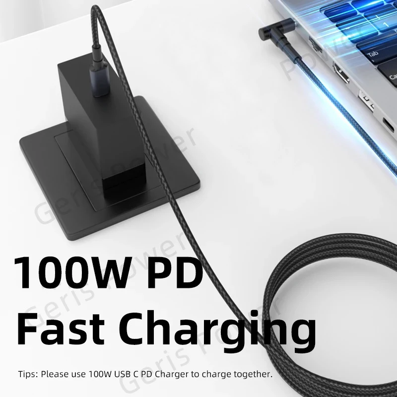 USB Tipo C Laptop Power Adapter, cabo de carregamento, DC Jack Plug, Dual E-Mark Chip Converter, Ajuste para HP, Asus, Lenovo, Laptops Dell, 100W