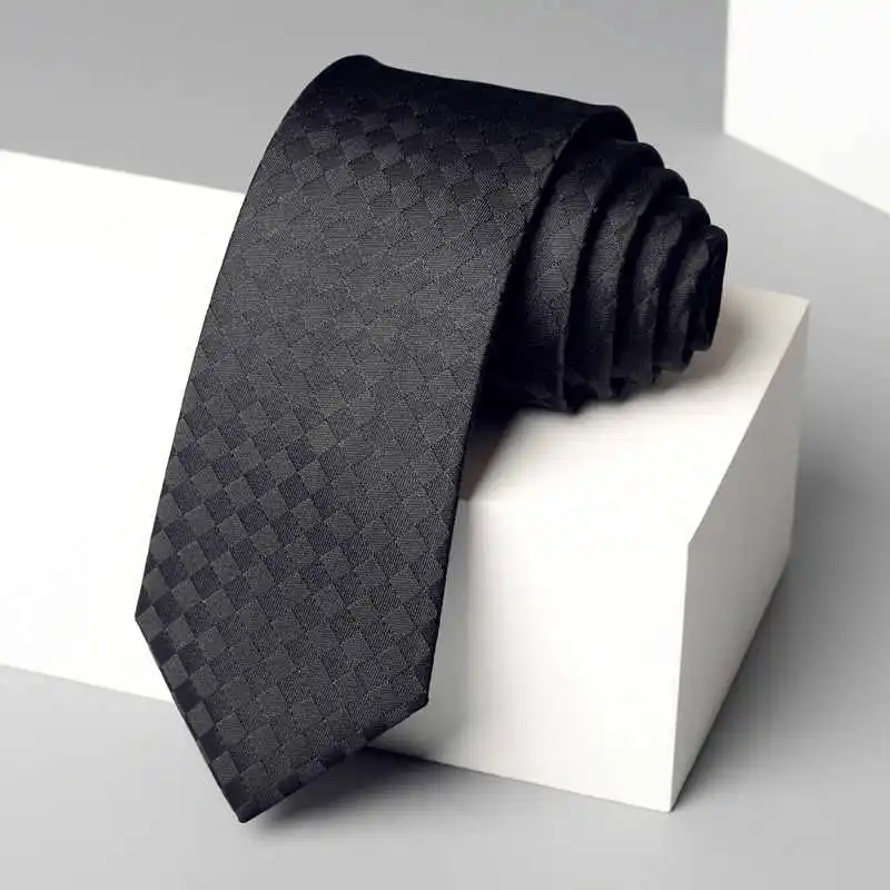 

High Quality Black Plaid Tie For Men's Business Banquet Casual Shirt Accessories Standard Slim Fit 7CM Handmade Knot Necktie