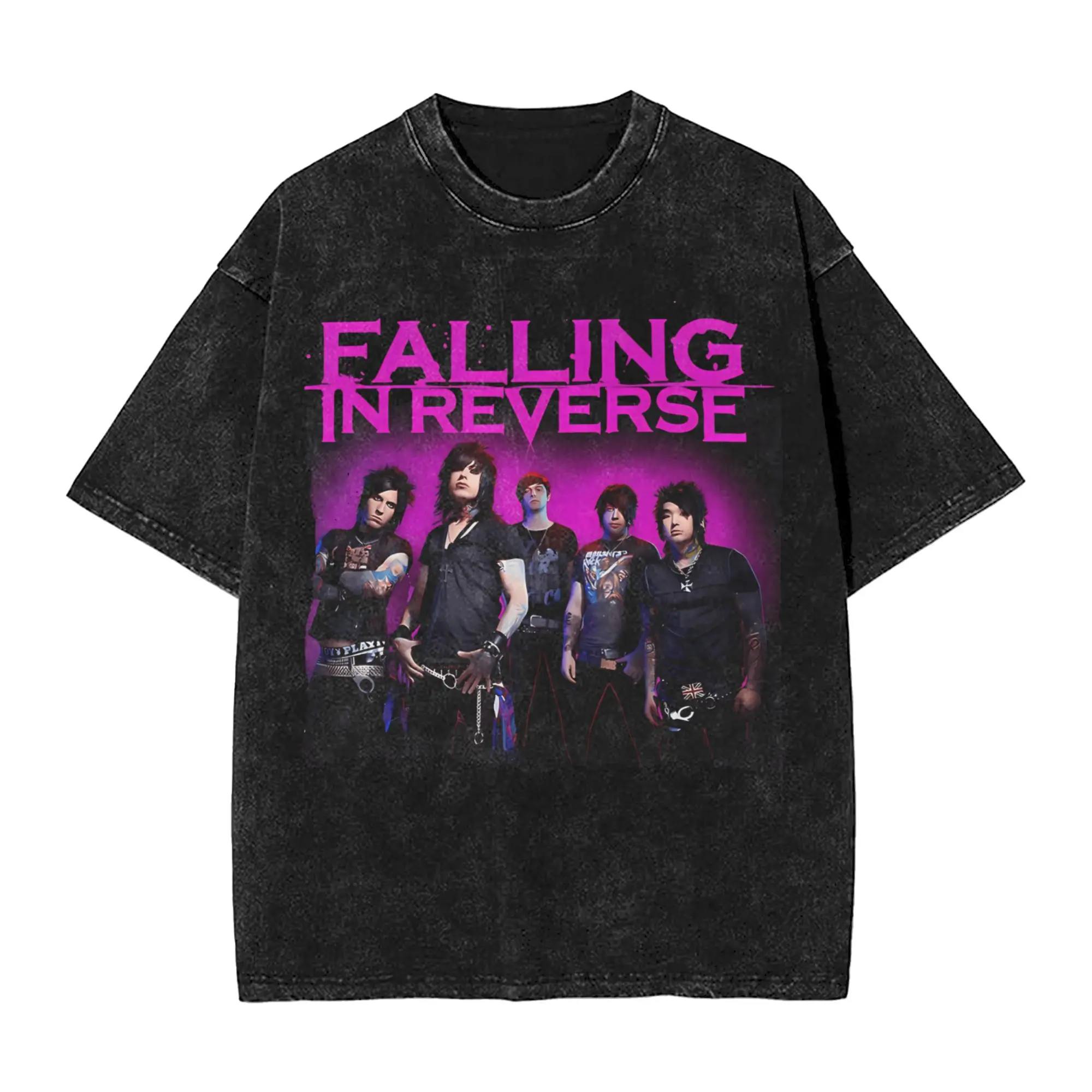 

Rock Band Falling in Reverse Tour Washed T Shirt Men Y2K Fun Cotton Summer O Neck Hip Hop Tees Printed Plus Size Clothing