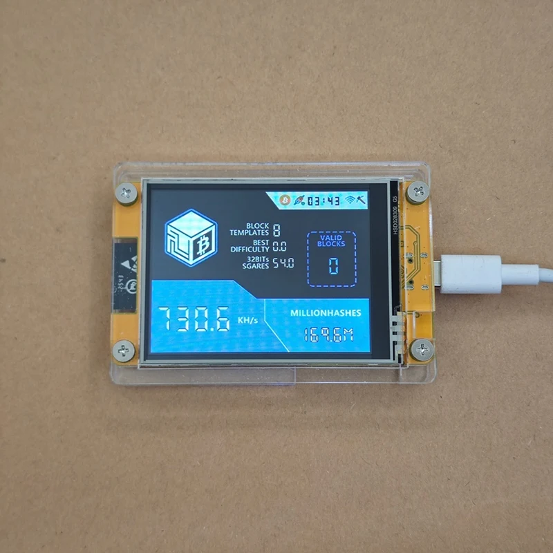 A03F BTC Miner for NerdMiner+ Case 730Kh/S for Solo Lottery Miner Bitcoin Crypto 2.8 Inch Smart Display for NMMiner A