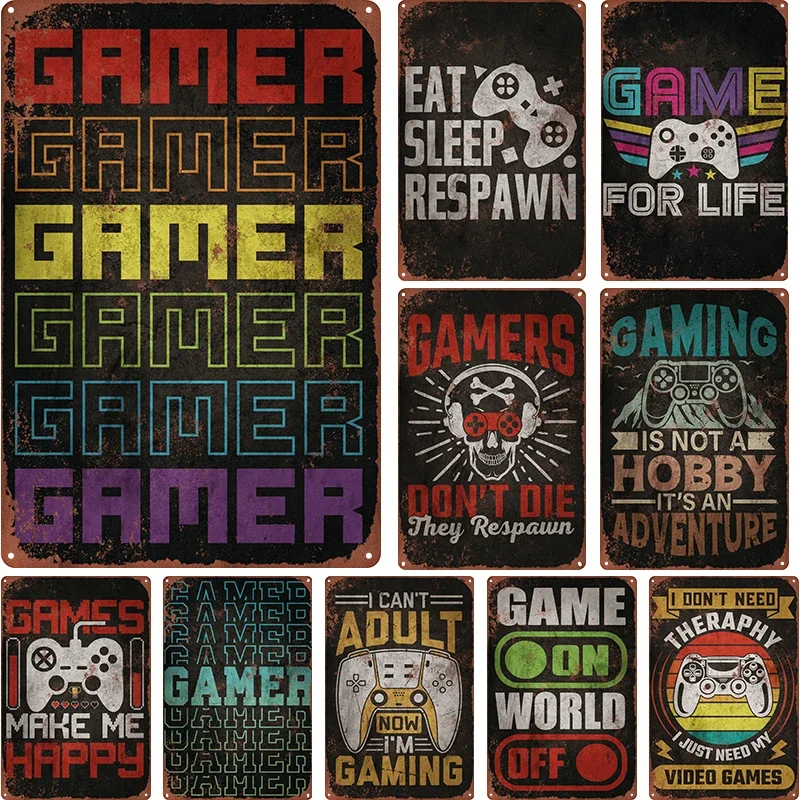 Letrero de metal con citas clásicas de videojuegos (20x30cm / 7,87x11,81 pulgadas): decoración de jugadores retro para cualquier configuración, 1 ud.