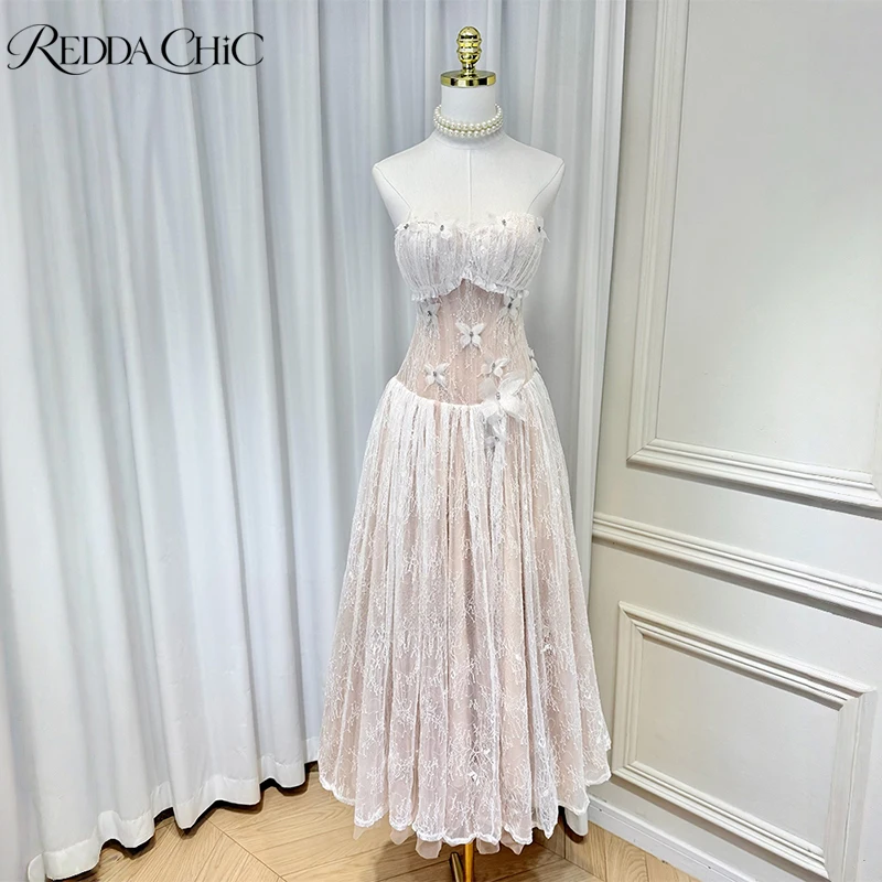 REDDACHiC Formal Strapless Lace Evening Gown Wedding Embellished Butterfly Sequin Maxi Party Dress Pretty Elegant Woman Clothing