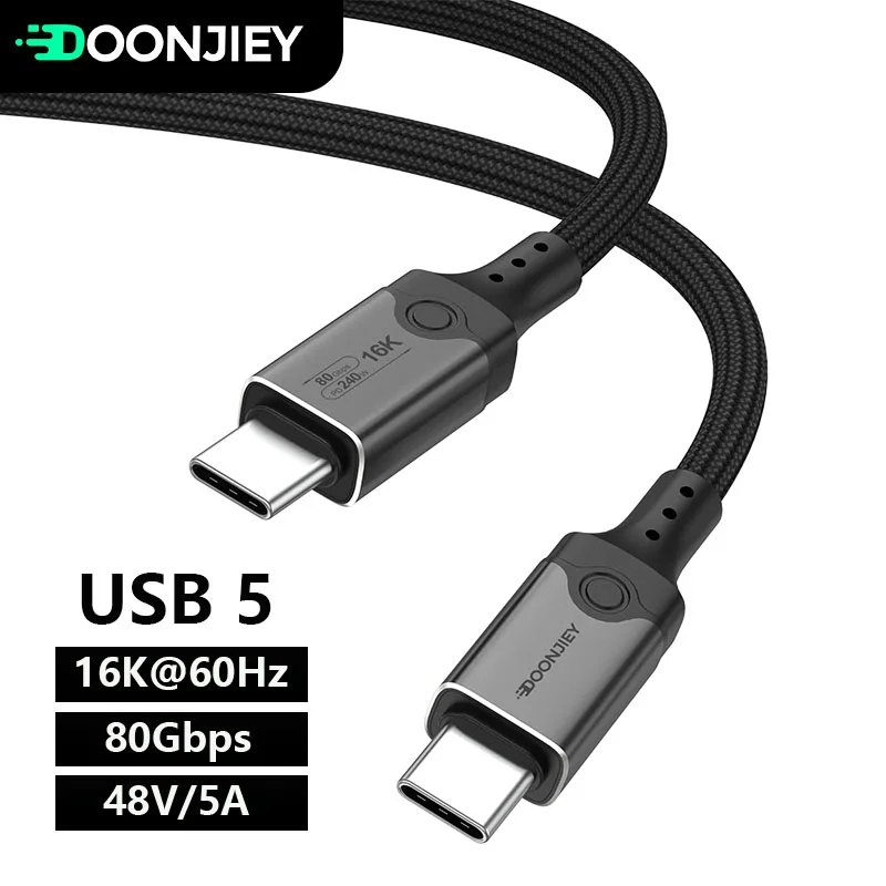 16K USB 5 Thunderbolt Cable 4K@544Hz 80Gbps Type C TO USB-C Cable PD240W Type-c Charge Cable for Macbook Pro Laptop Power Bank