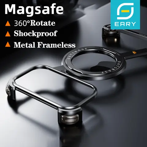 iPhone 17 Pro Max/17 Pro/17 Air Magsafe 360용 Eary 금속 자석 휴대폰 케이스 ° 회전 스탠드 프레임리스 충격 방지 보호 커버