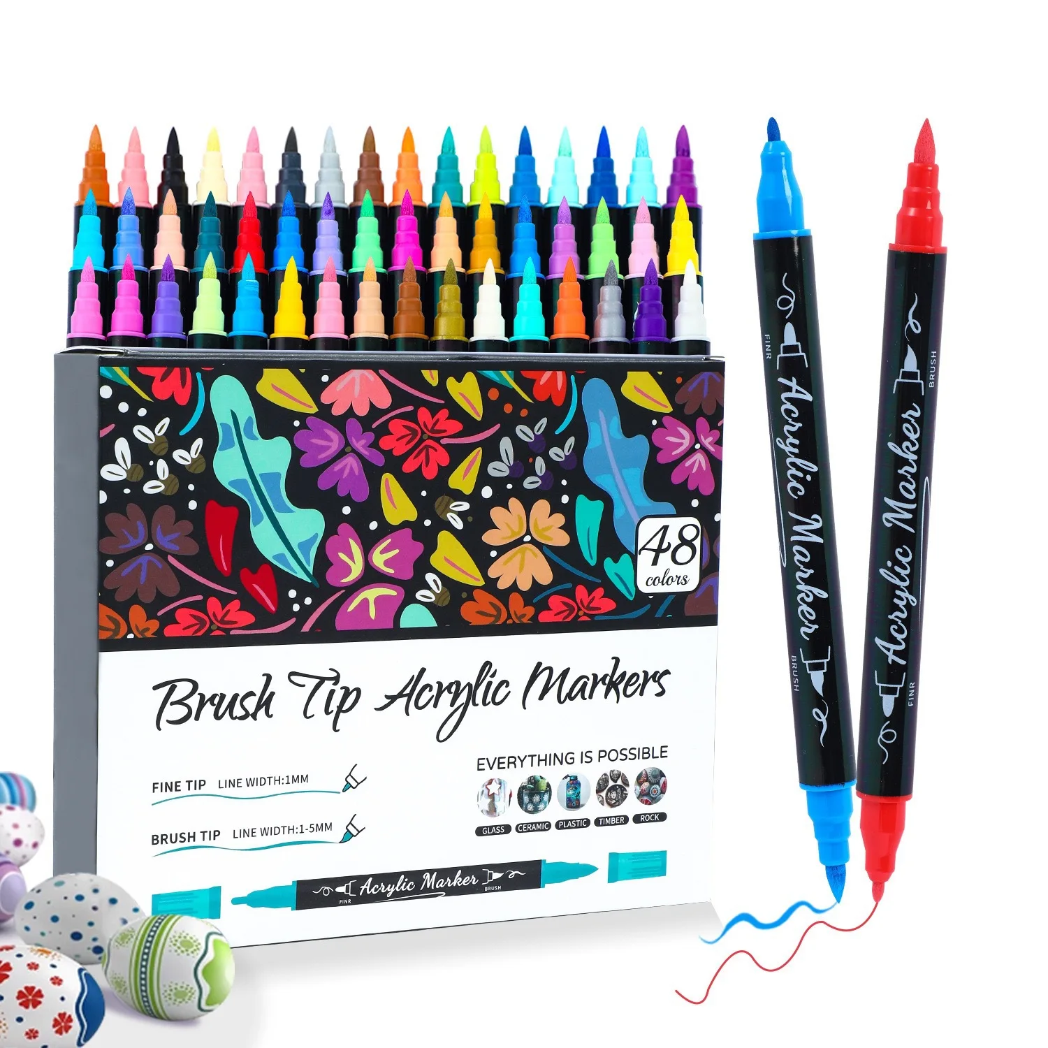 

Acrylic Paint Markers Waterproof Dual Tip Acrylic Paint Pens with Brush and Fine Tip Markers Set for Paper DIY Crafts Making
