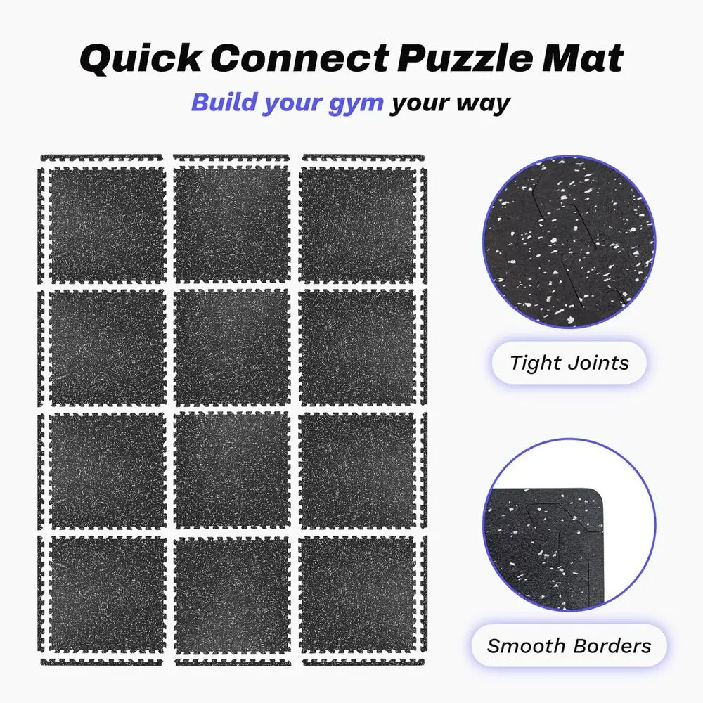 سجادات رياضية مطاطية متشابكة، 48 قدم مربع، سميكة 0.56 بوصة، إسفنج EVA، بلاط 24 × 24 بوصة للتمرين المنزلي