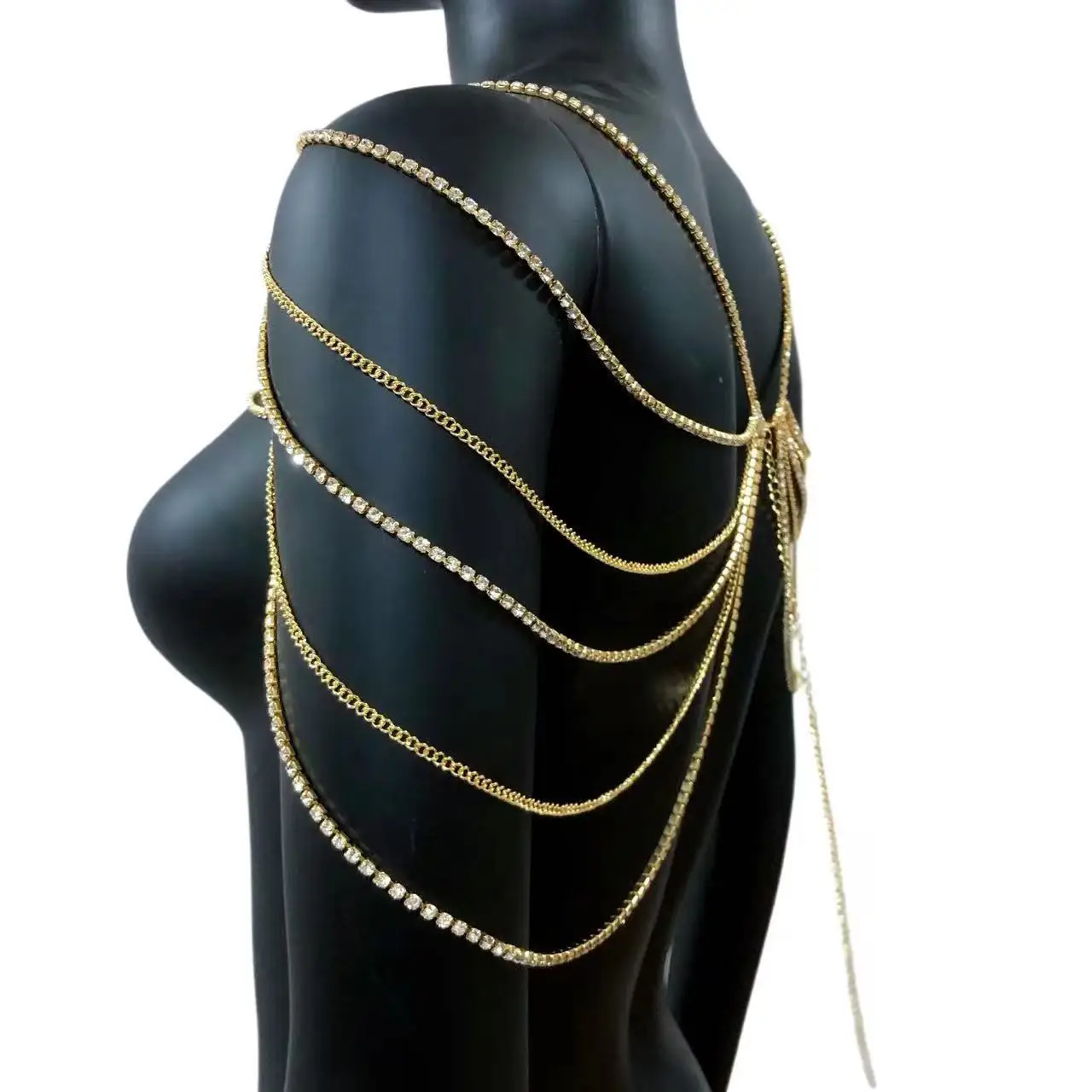 Hot selling and explosive geometric rhinestone personalized multi-layer sexy shoulder chain, nightclub fashionable shiny body ch view 3