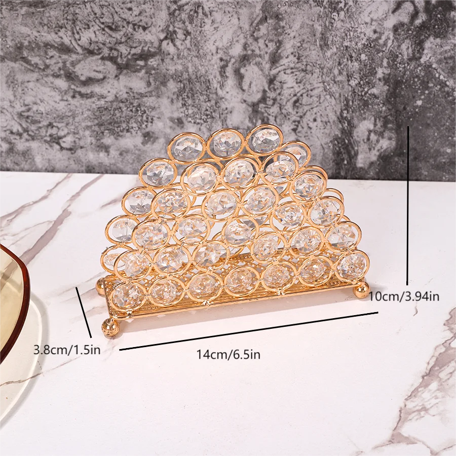 1pc Golden Crystal Napkin Holder Rhinestone Semicircle Napkin Holder with Flower Base,Gold Napkin Storage Rack For Dining Table