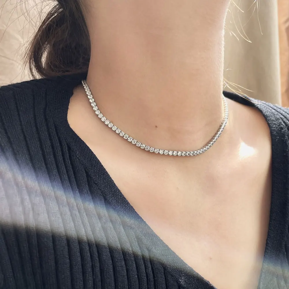 KNOBSPIN Collar de tenis de moissanita de 2mm, color D, VVS1, pasa el test de diamante, plata de ley S925, chapado en oro blanco de 18K, cadena ajustable tipo gargantilla, certificado GRA, joyería de boda para mujer