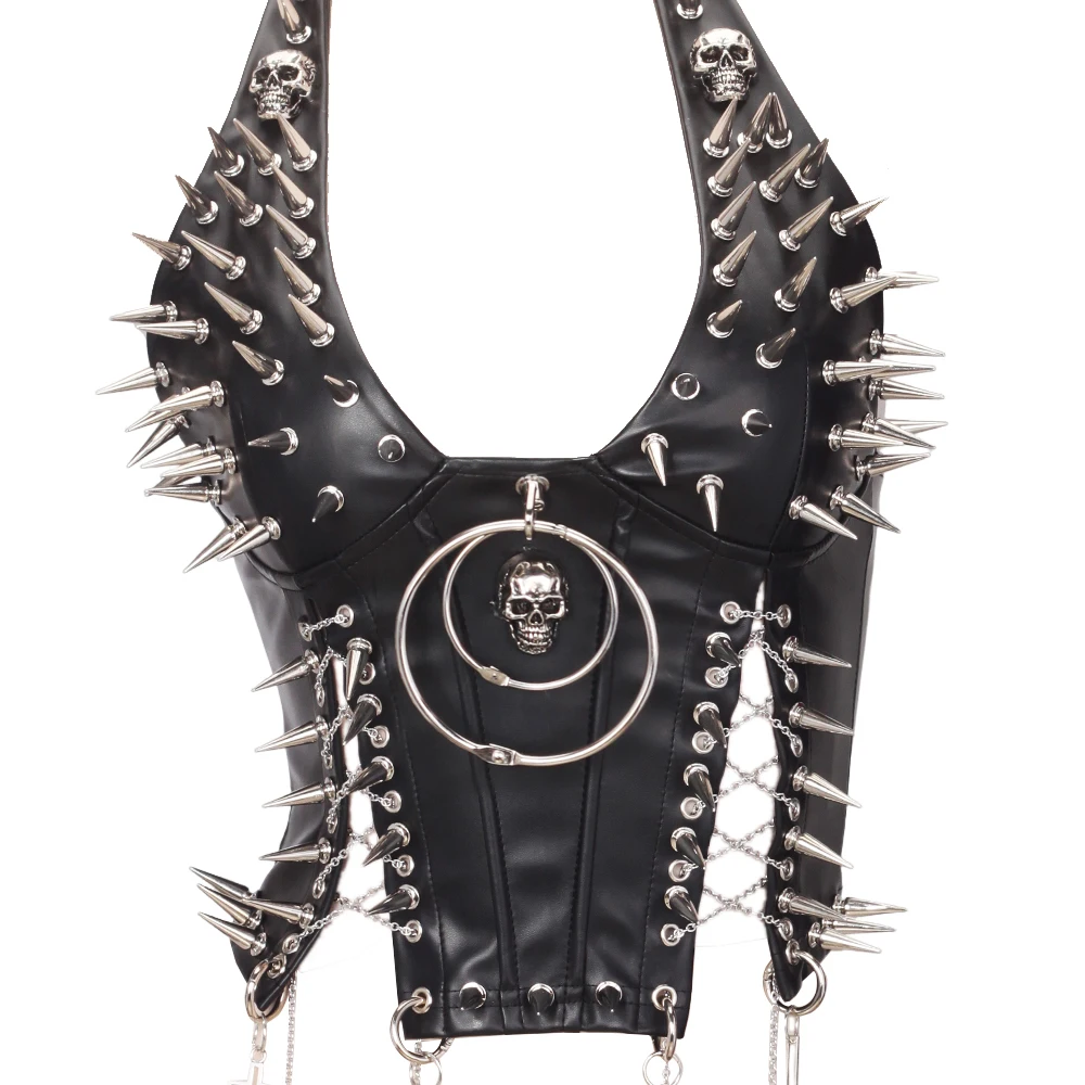 Goth Top Y2K Clothes Women's Tanks Emo Clothing Gothic Boho Tops with Spikes Punk Rock Vkei Festival Spiked Bra Grunge T-shirt