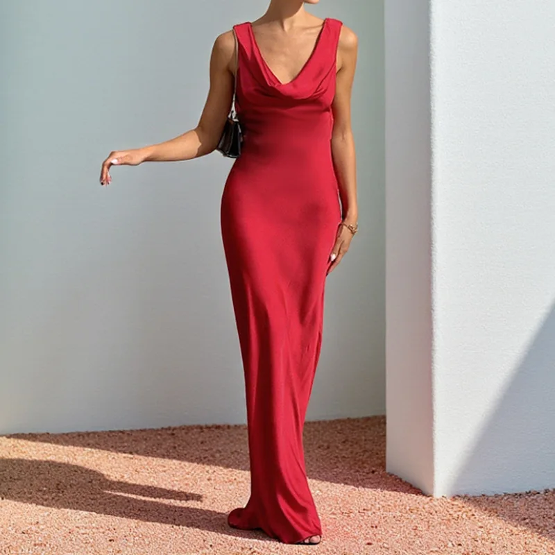 XY252902025 Novo estilo de moda elegante sexy sem costas vestido com gola de bolso