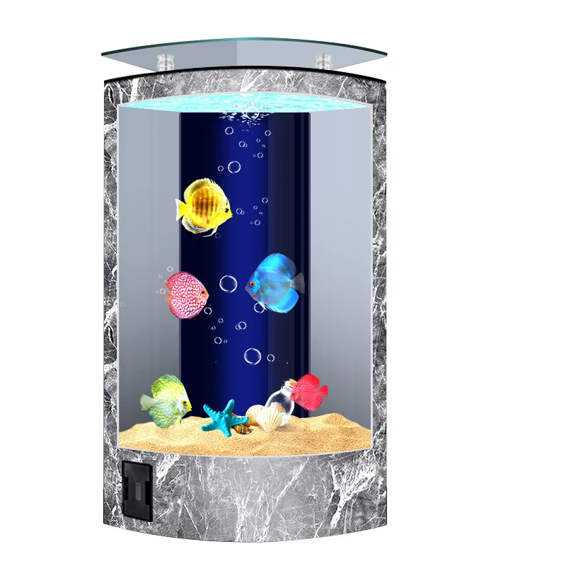 Living room fan-shaped floor-to-wall aquarium household back filter medium-sized golden fish tank free of water change