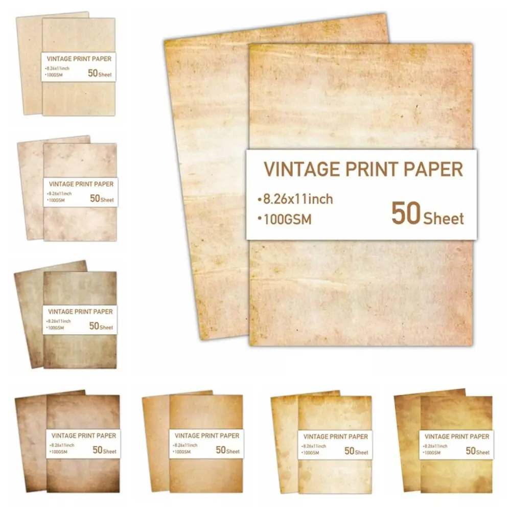 50Pcs Smooth Surface Paper Material Letter Paper Double Sided Vintage Note Sheet 50 Sheets A4 Size Writing Sheet Memo Recording