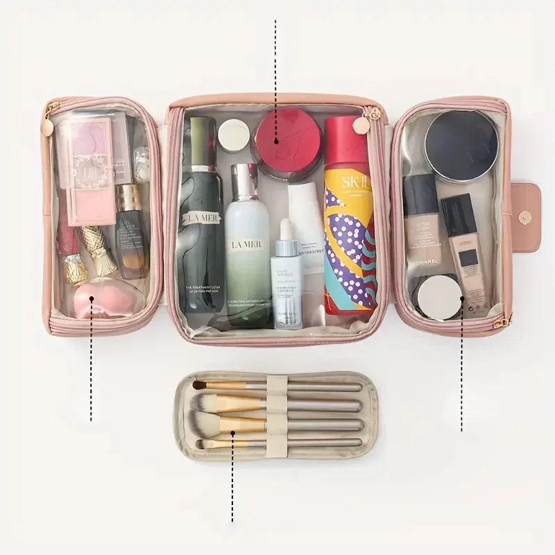 Pennelli per trucco pieghevoli portatili Strumenti cosmetici Organizzatore Borsa per cosmetici con scomparti multipli Custodia per articoli da toilette da viaggio