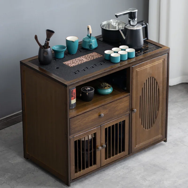 Household Chinese tea cabinet, tea cart with wheels, coffee table, kung fu tea set, boiling water integrated