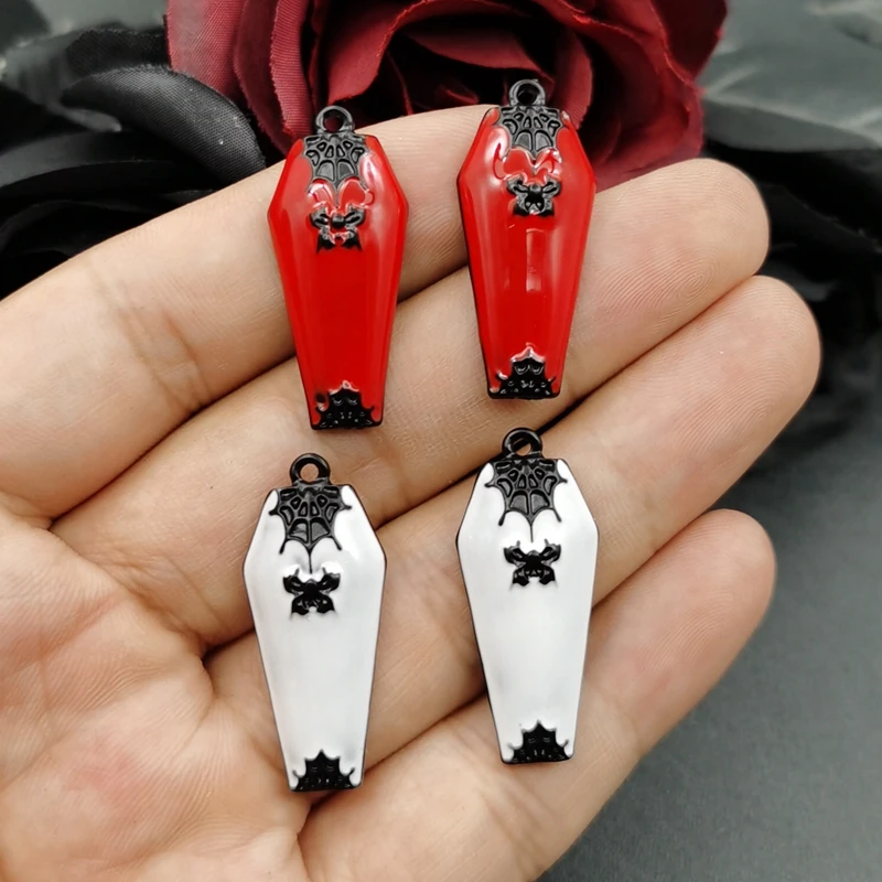 5pcs 40*17mm Gothic Coffin Spider Web Charm Enamel Coffin Halloween Pendant DIY Necklace Earrings Handmade Jewelry Accessories