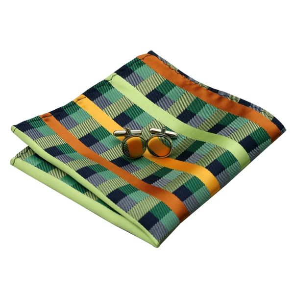 الأصفر الأخضر منقوشة الرجال التعادل منديل أزرار أكمام مجموعة ربطة العنق من قماش الجاكار للرجل الذكور الزفاف العلاقات التجارية هدية الزوج الرسمي