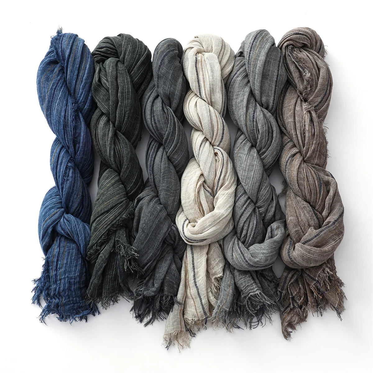 Mode Gestreiften Baumwolle Leinen Schal für Männer Frauen Herbst Winter Lange Weiche Tücher und Wraps Kurze Quaste Bufanda Männliche Zubehör – Detail 1