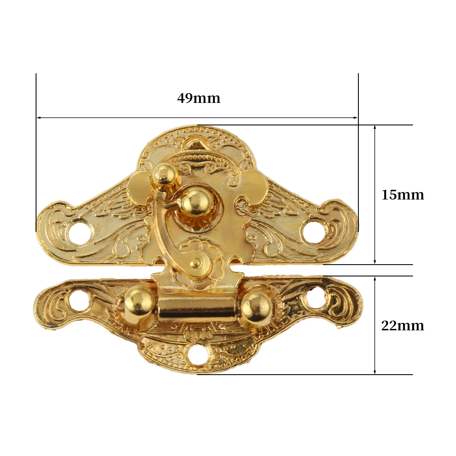 2 Pcs Antique Gold Box Hasp Lock Latch Vintage Decorative Jewelry Gift Wooden Box Buckle Hook +Screws Furniture Fittings 48*37mm