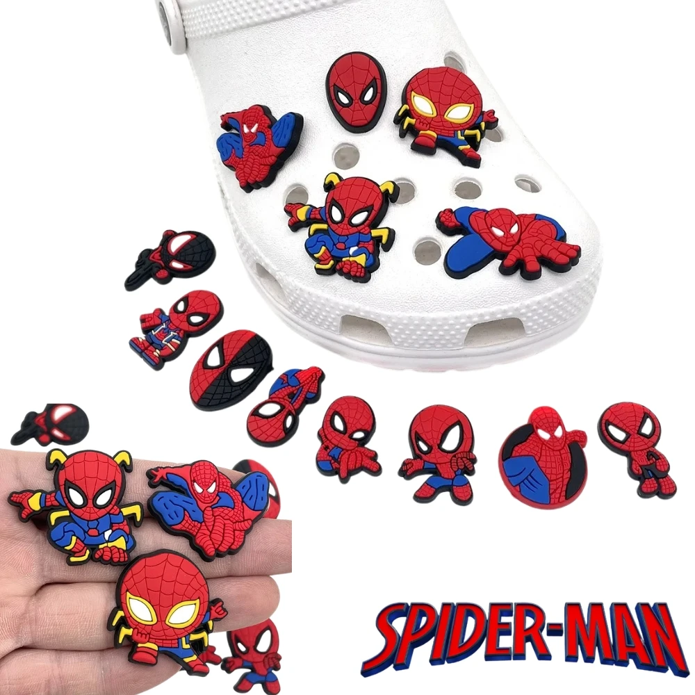 ¡OFERTA! Set de 13 dijes de PVC de alta calidad con diseño de Spiderman de dibujos animados, accesorios DIY para decorar sandalias y zuecos.